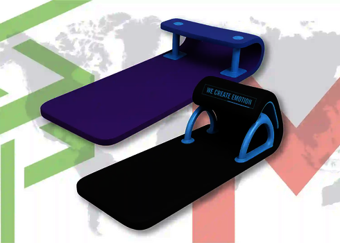 Two slide mats in purple and black with handles lie next to each other on a white background.