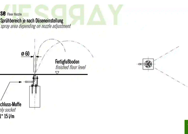 Technische Zeichnung der Abmessungen vom Wie-Spray Bauteil "Bodendüse".