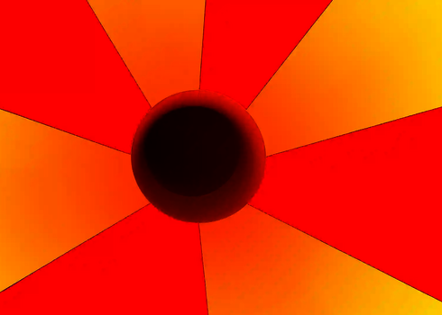 Blick von innen in den Trichter des Crazy Cone mit leuchtend roter und gelber Fläche.