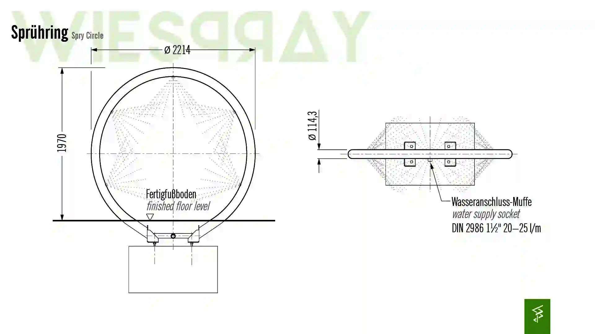 Technische Zeichnung der Abmessungen vom Wie-Spray Element "Sprühring".