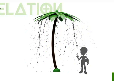 Relation der Dimensionen zwischen einem Kind und dem Wie-Spray Element "Palme".