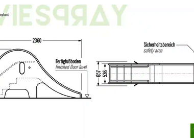 Technische Zeichnung der Abmessungen vom Wie-Spray Bauteil "Elefant".