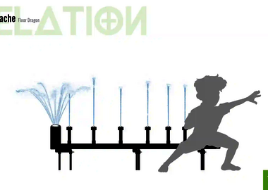 Relation der Dimensionen zwischen einem Kind und dem Wie-Spray Element "Bodendrache".