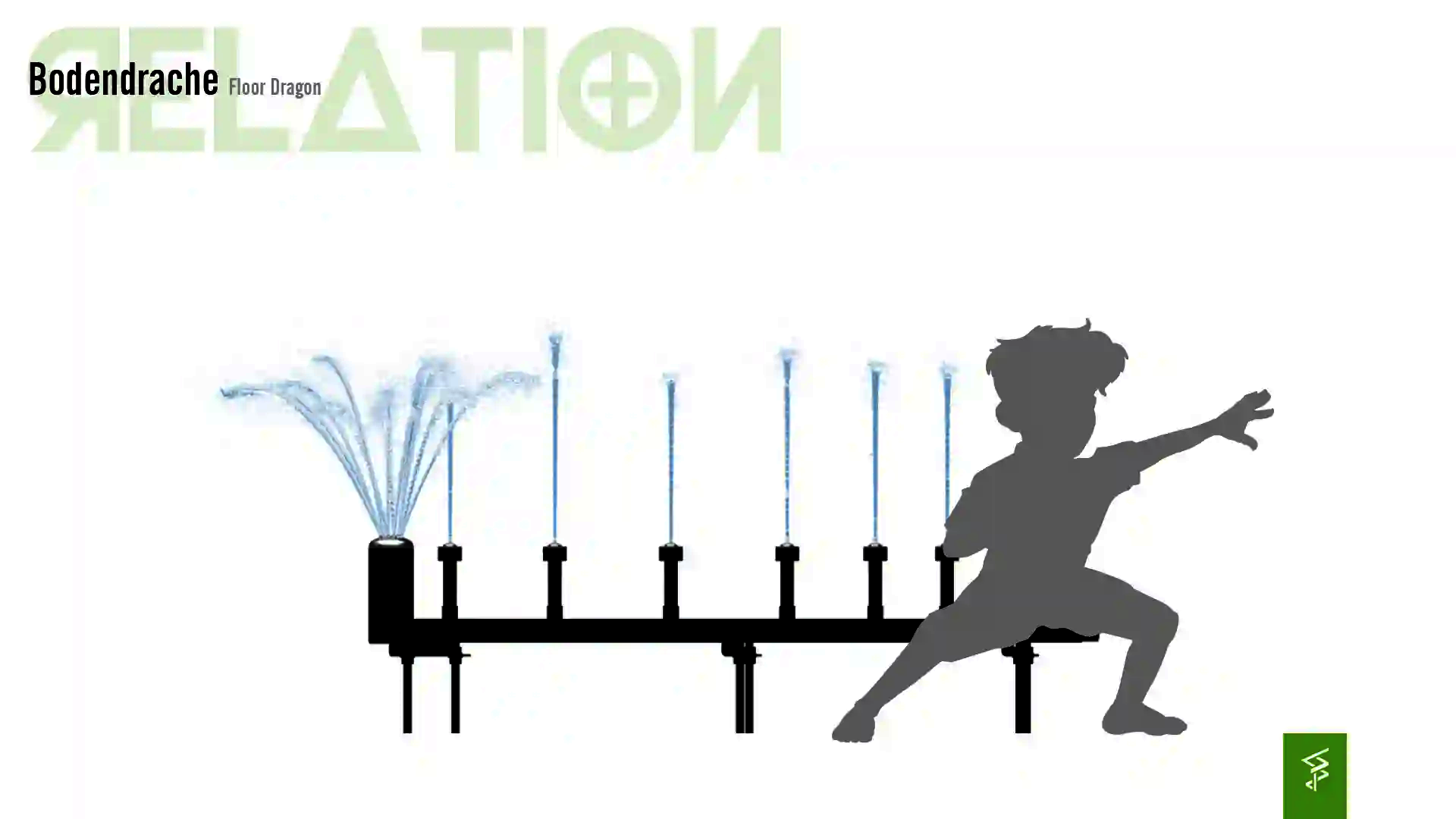 Relation der Dimensionen zwischen einem Kind und dem Wie-Spray Element "Bodendrache".