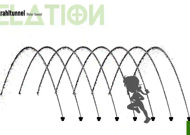 Relation der Dimensionen zwischen einem Kind und dem Wie-Spray Bauteil "Wasserstrahltunnel".