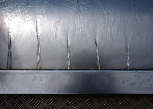 Detailaufnahm der Wasserzufuhr auf einer Breitwellenrutsche.