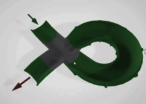 Zeichnung der Überschneidung zweier Rutschbahnen bei einer grünen X-Slide Wasserrutsche.