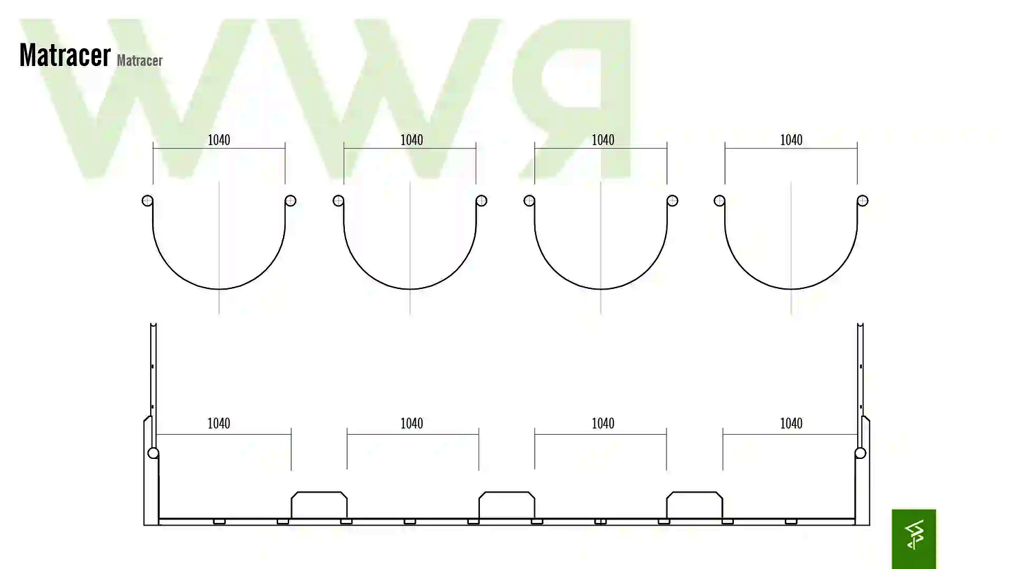 Technische Zeichnung der Abmessungen einer Matracer Wasserrutsche.