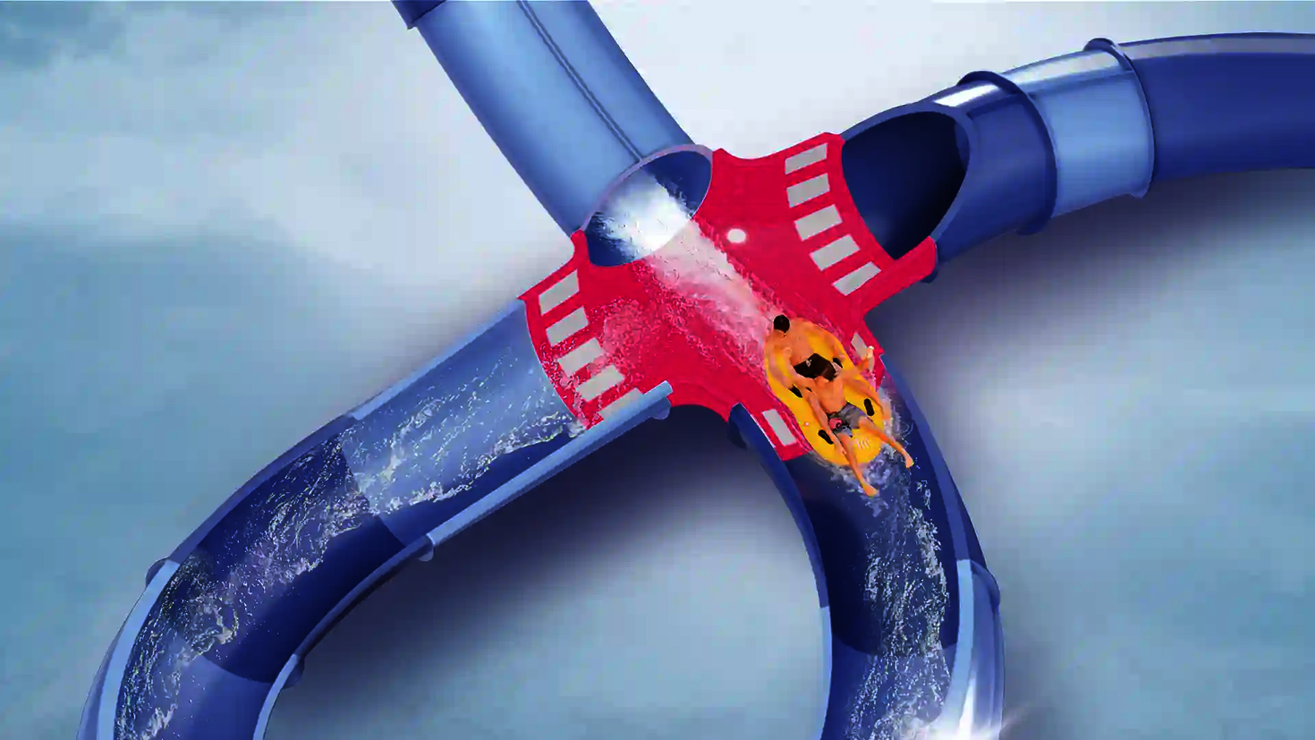 3D Animation der X-Slide Wasserrutsche.