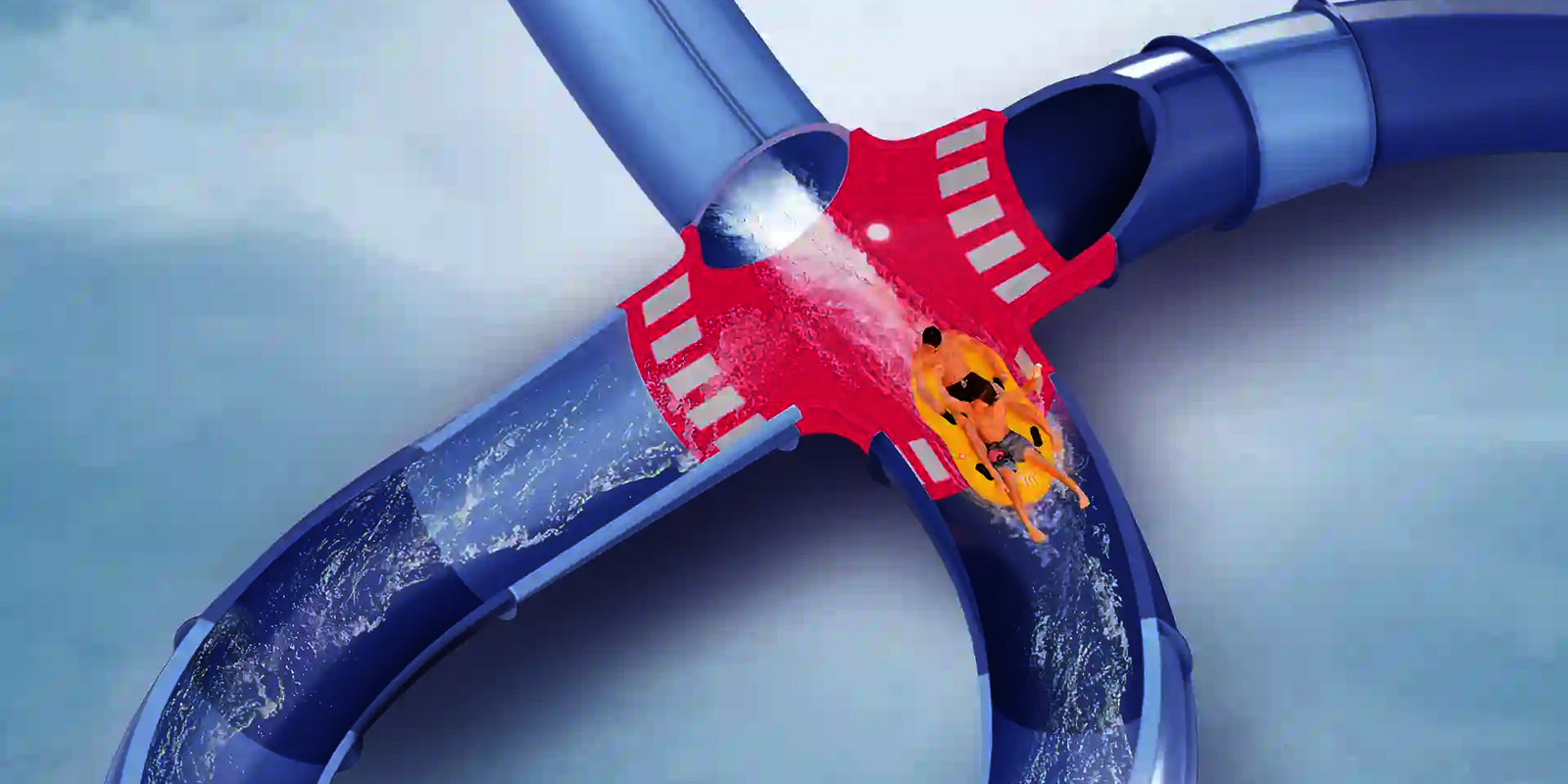 3D Animation der X-Slide Wasserrutsche.