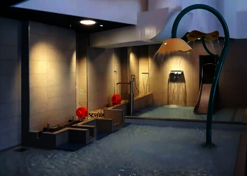 Wie-Spray Bauteil Blume im Innenbereich eines Schwimmbades.