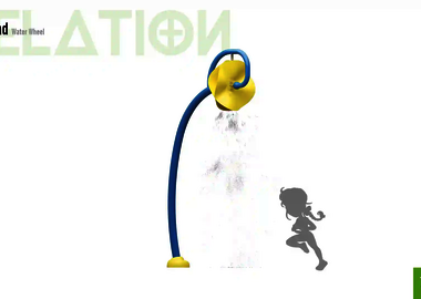 Relation der Dimensionen zwischen einem Kind und dem Wie-Spray Bauteil "Wasserrad".