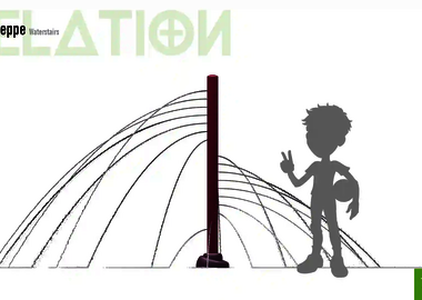 Relation der Dimensionen zwischen einem Kind und dem Wie-Spray Element "Wassertreppe".