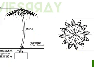 Technische Zeichnung der Abmessungen vom Wie-Spray Element "Palme".