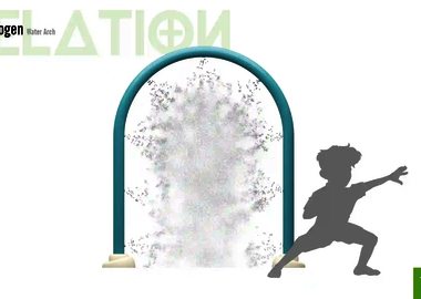 Relation der Dimensionen zwischen einem Kind und dem Wie-Spray Element "Wasserbogen".