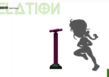 Relation der Dimensionen zwischen einem Kind und dem Wie-Spray Element "Doppelkanone".