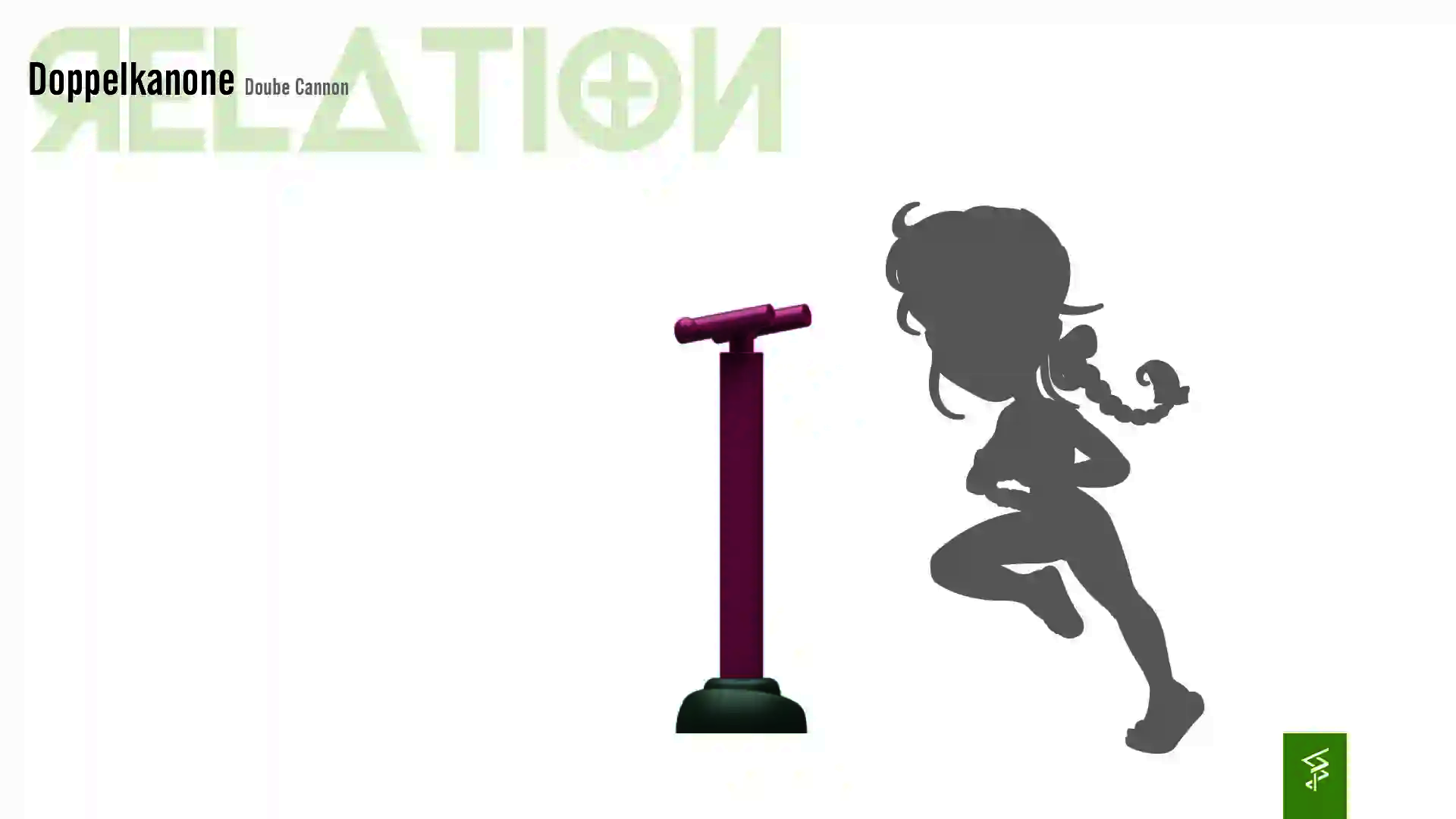 Relation der Dimensionen zwischen einem Kind und dem Wie-Spray Element "Doppelkanone".