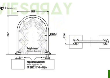 Technische Zeichnung der Abmessungen vom Wie-Spray Bauteil "Wasserbogen".