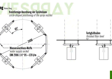 Technische Zeichnung der Abmessungen vom Wie-Spray Bauteil "Wasserring".