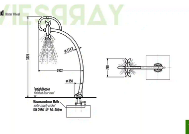 Technische Zeichnung der Abmessungen vom Wie-Spray Element "Wasserrad".