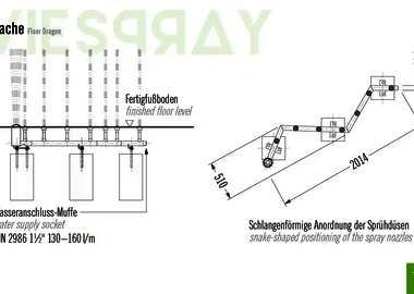 Technische Zeichnung der Abmessungen vom Wie-Spray Bauteil "Bodendrache".
