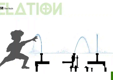 Relation der Dimensionen zwischen einem Kind und dem Wie-Spray Element "Bodendüse".