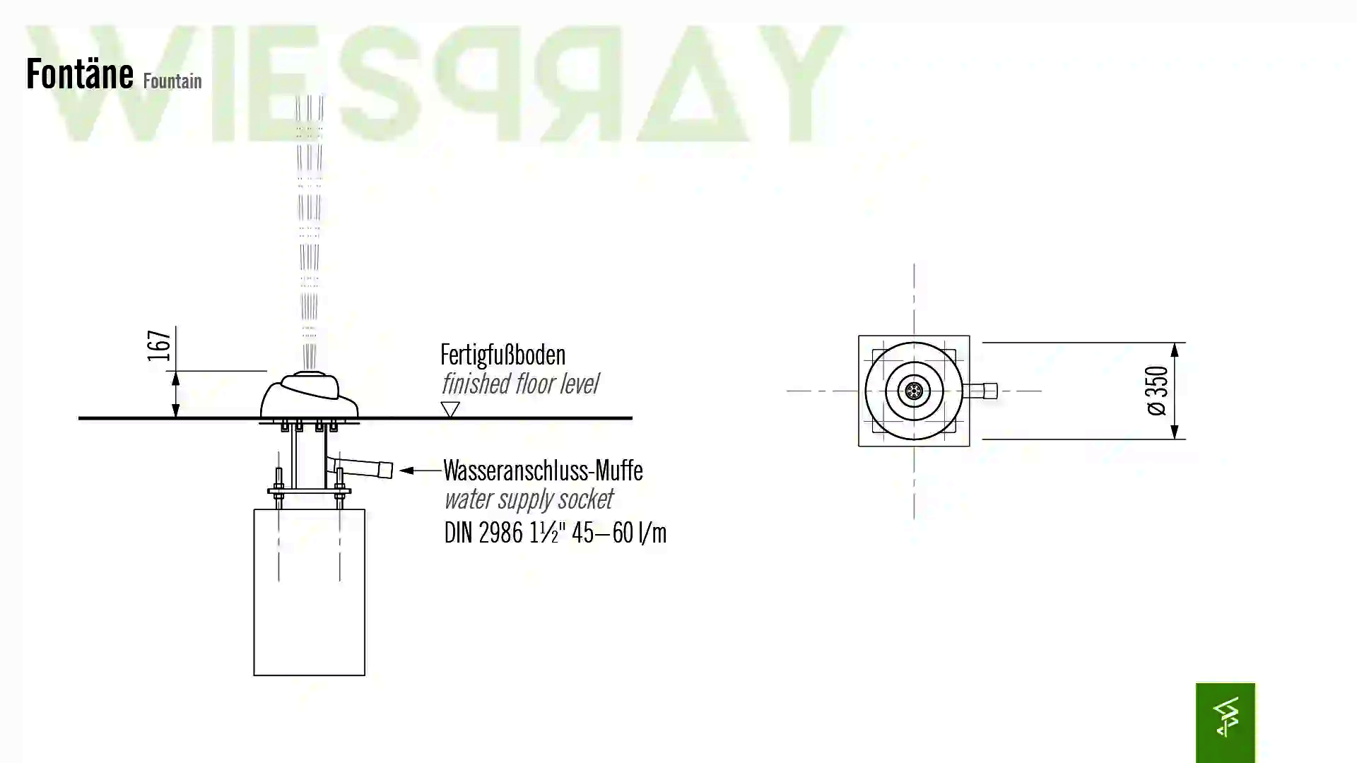 Technische Zeichnung der Abmessungen vom Wie-Spray Element "Fontäne".