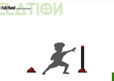 Relation der Dimensionen zwischen einem Kind und dem Wie-Spray Element "Aktivator Fuß/Hand".