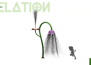 Relation der Dimensionen zwischen einem Kind und dem Wie-Spray Element "Blume".