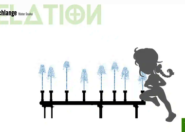 Relation der Dimensionen zwischen einem Kind und dem Wie-Spray Bauteil "Wasserschlange".