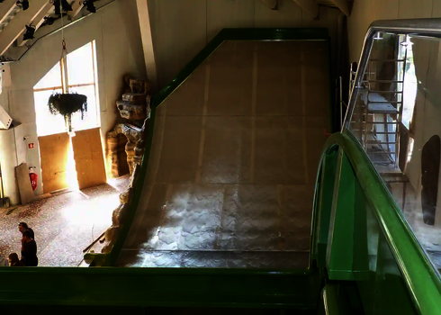 Grüne Sidewinder aus der Vogelperspektive, Gäste warten am Beckenrand.