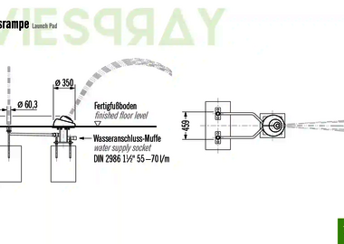 Technische Zeichnung der Abmessungen vom Wie-Spray Bauteil "Abschussrampe".