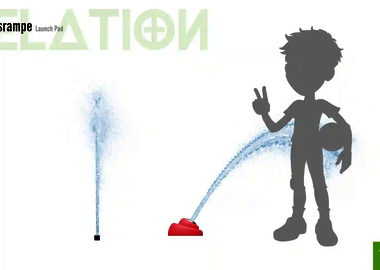 Relation der Dimensionen zwischen einem Kind und dem Wie-Spray Bauteil "Abschussrampe".