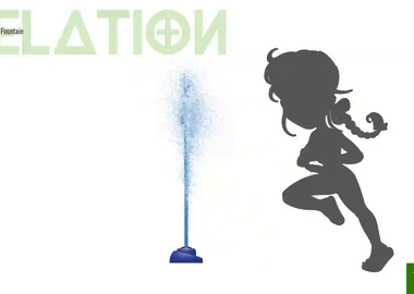 Relation der Dimensionen zwischen einem Kind und dem Wie-Spray Element "Fontäne".