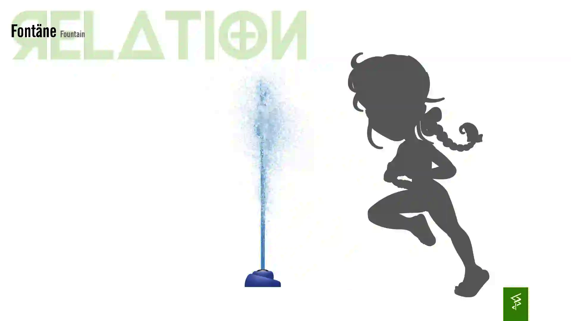 Relation der Dimensionen zwischen einem Kind und dem Wie-Spray Element "Fontäne".